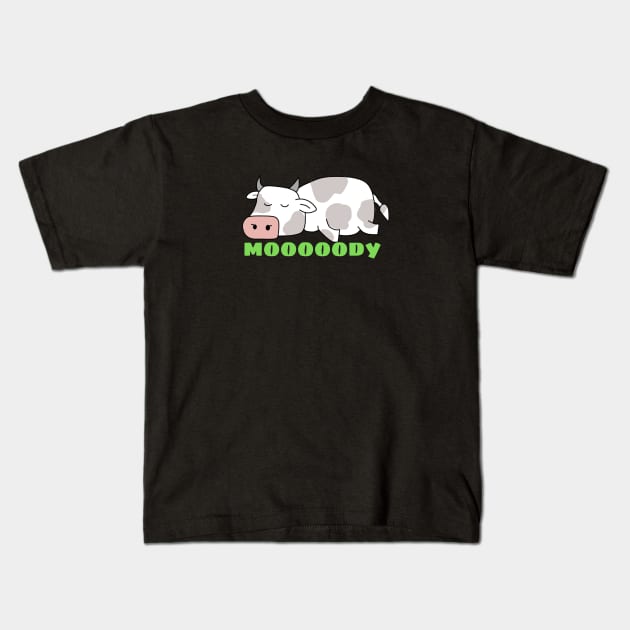 Moody Cow | Cow Pun Kids T-Shirt by Allthingspunny